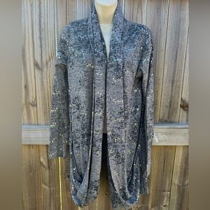 Cha Cha Vente Gray Sequin Open-Front Cardigan - Size Large